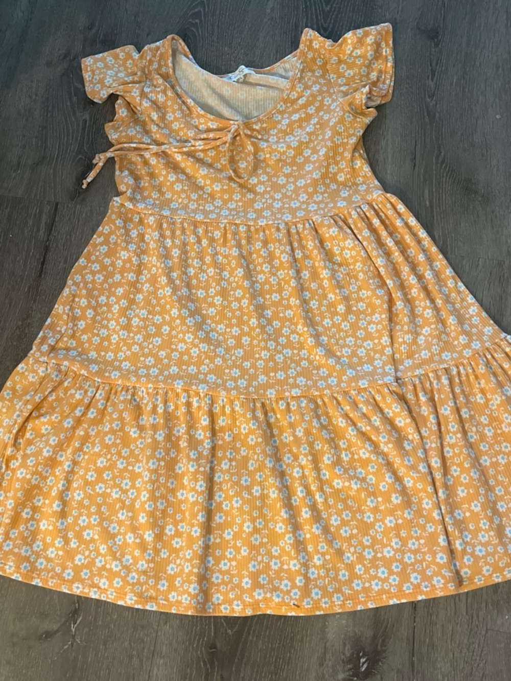 Jessica Simpson Yellow Floral Tiered Tie-Front Dress